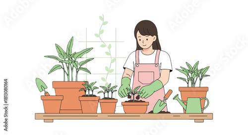 Woman Gardening, Planting New Seeds Into Pots, Horticulture, Spring Activity