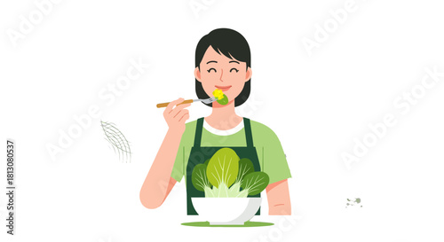 Woman Eating Fresh Salad Depicting Healthy Eating Habits and Dietary Choices
