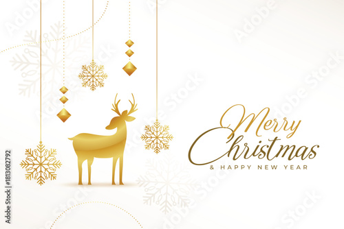 beautiful golden deer with snowflakes christmas greeting