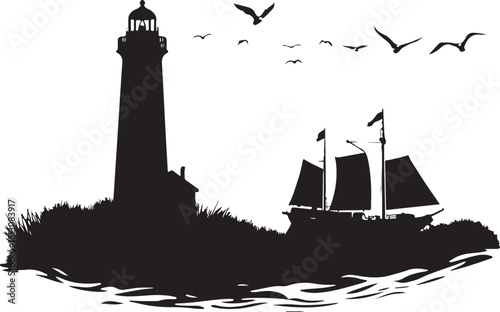 lighthouse silhouette vector, lighthouse, sky, sea, tower, architecture, sunset, building, silhouette, water, coast, ocean, house, navigation, beach, travel, vector, illustration, landmark, landscape,