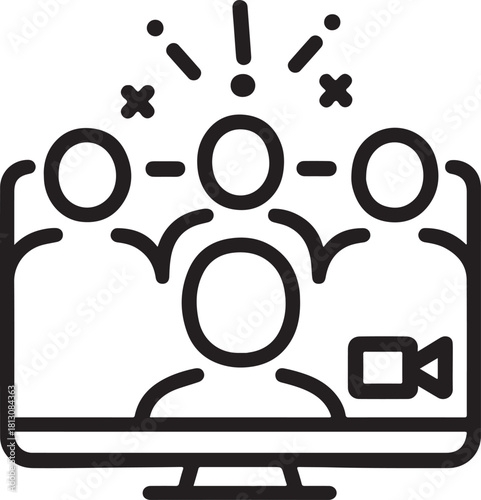 Video call party icon with confetti and camera symbo