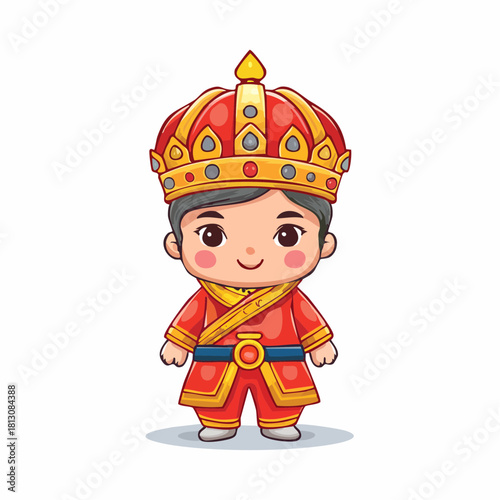 Cute Cartoon Royal Boy Character in Red and Gold Regalia