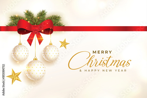 greeting design for christmas festival with realistic ribbon