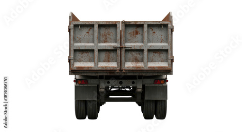 Realistic 3D Render of Rusty Old Dump Truck Rear View Illustration isolated PNG with Transparent Background