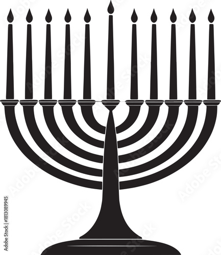 Kwanzaa african culture Black silhouette of a nine-branched menorah with candle flames on a white background