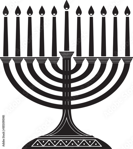 Kwanzaa african culture Black silhouette of a nine-branched menorah with flame shaped candle tops and decorative base