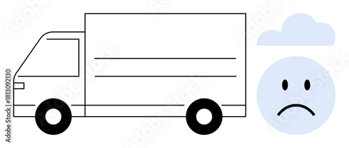 Delivery issues. Delivery issues ed by a truck, sad face, and cloud. Delivery problems highlight parcel delays, logistics challenges, and transportation failures. For logistics, customer issues