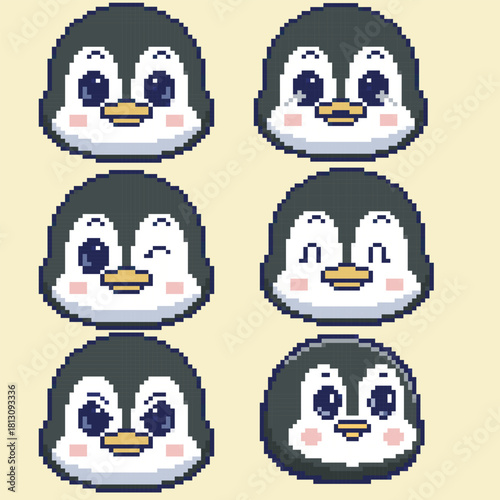 Illustration vector graphics of Expressive Penguin Pixel Art Perfect for use in retro-style video games, indie game projects, mobile games, character sprites, emojis.