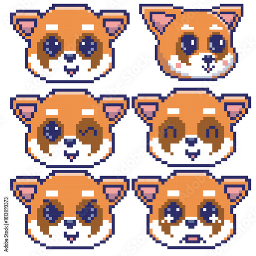 Illustration vector graphics of Expressive Raccoon Pixel Art Character with Multiple Emotions perfect for use in retro-style video games, indie game projects,emoji, stickers.