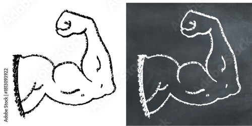 Chalk Handdrawn Strong Arm Vector Ideal for fitness, power, health, and inspirational projects requiring a hand-drawn chalkboard aesthetic for strength concepts.