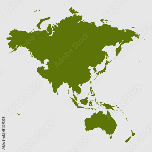 Green Silhouette Map of Asia and Australia Continents.