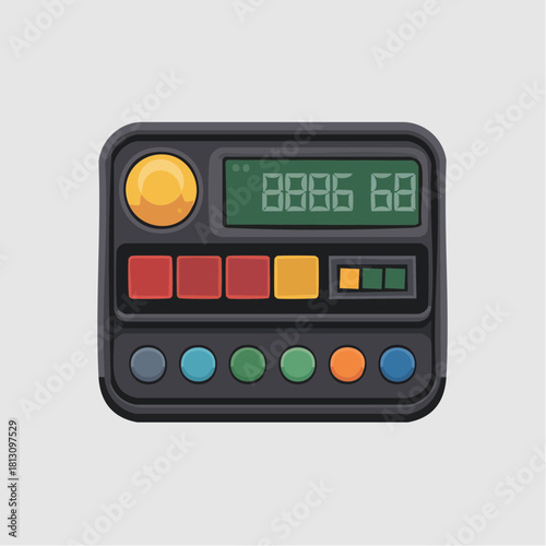 Retro Digital Display Device with Buttons and Lights.