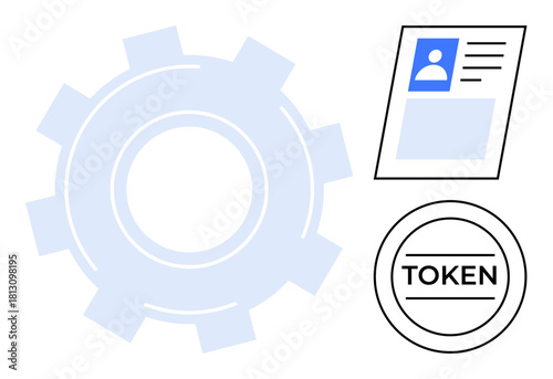 Digital identity. Digital identity elements thumbs up ID cards and tokens secure access and authentication. Digital identity supports technology, cybersecurity, and user management. For tech