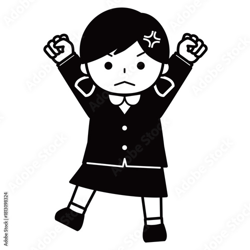 怒って両手を上げる女の子