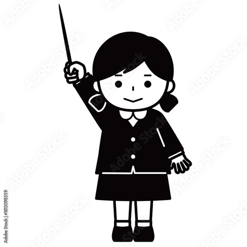 指示棒を持って説明する女の子