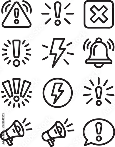 Set of hand drawn warning and alert icons for notifications