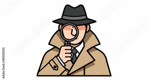 Iconic detective examining with a magnifying optic device