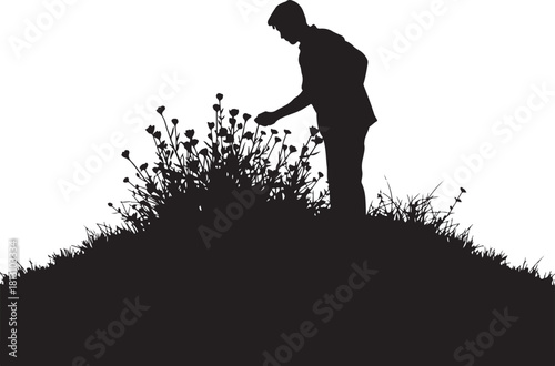 man picking flowers silhouette