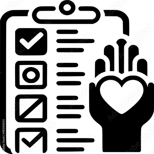 Preventive Care Checklist Icon - Monochrome Vector Design for Proactive Health Wellness Checkup Health Prevention Screening Care Plan Wellness Goal
