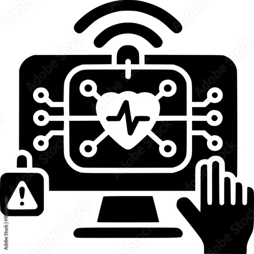Remote Patient Monitoring Icon - Minimalist Monochrome Vector Design for Telehealth Monitoring Connected Health Patient Care Alert System Health Tracking
