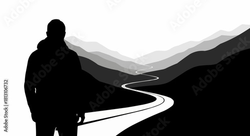 Solitary human figure standing in stark black silhouette.