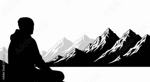 Silhouette of a person meditating in a serene natural setting.