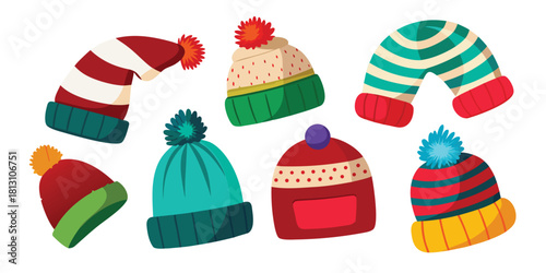 Winter hats knit caps beanies pom poms colorful warm apparel fashion clothing cold