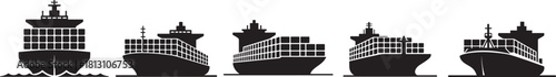 Freight container ship silhouettes representing global trade logistics and marine transport.