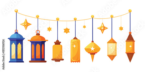 Ramadan kareem eid mubarak lanterns stars decoration islamic muslim celebration lights
