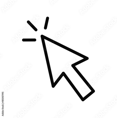 Vector illustration of a mouse pointer arrow button icon “click” on a computer touchpad, laptop. Logo, loading, technology, web, flat design style.