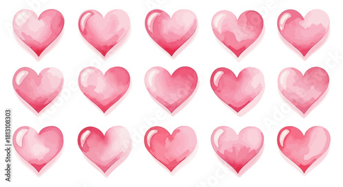pink watercolor hearts artfully arranged in rows perfect for valentines day romantic invitations mothers day and sweet love-themed graphic designs.