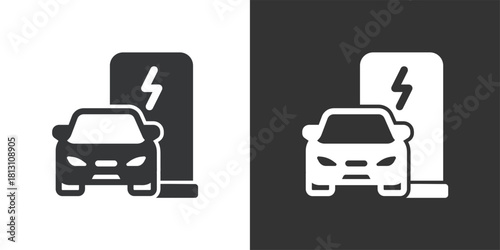 templateElectric Vehicle Charging icon. Solid glyph series icon