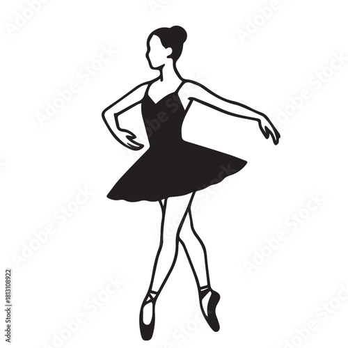 A graceful vector illustration of a ballerina standing en pointe, captured in a delicate pose that highlights her elegance, balance, and beauty through smooth lines and refined artistic detail.