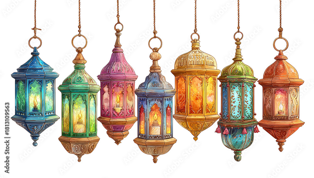 Obraz premium Musllim Traditional ornate oriental lantern with bokeh blur background Ai generated image