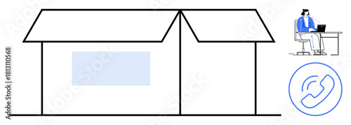 Remote customer support. Remote customer support with a home office setup, customer interaction, and communication icon. Remote customer support for businesses, telecommunication, work from home