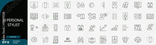 AI personal stylist line icons set, virtual fashion assistant vector collection