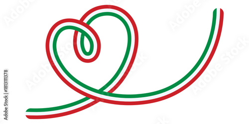 Heart design in the colors of the Italian flag. Stylized design with Italian flag colors: red, white, and green stripes. Best for patriotic, cultural, or Italian projects. PNG and vector illustration