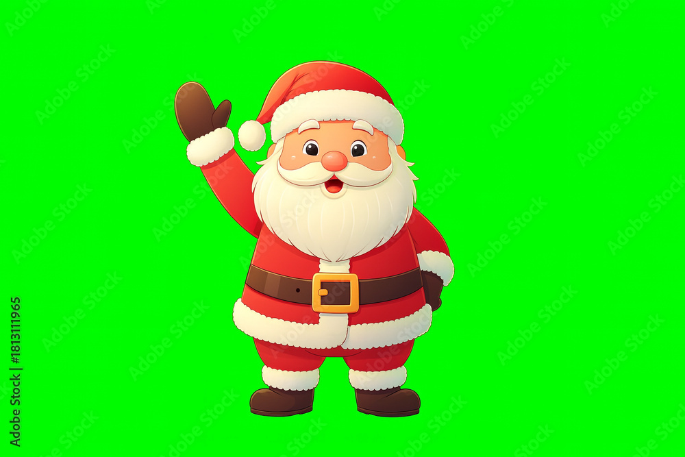 Obraz premium Cartoon Santa Claus waving on a green screen background.