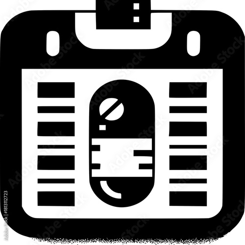 Medication Reminder Schedule Icon - Minimalist Monochrome Vector Design for Pill Reminder Dosage Schedule Medicine Management Treatment Adherence Prescription
