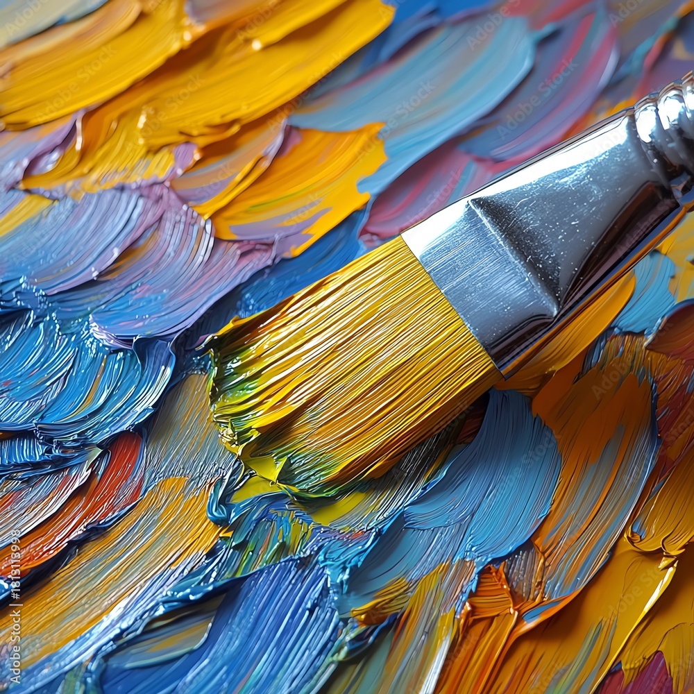 Fototapeta premium Painter paused mid-process, brush still loaded with color high resolution for isolate image