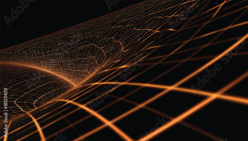 Abstract Orange Grid on Dark Background Representing Technology and Data Flow