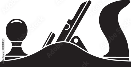 Black silhouette of a woodworking hand plane with a rounded knob and handle tool carpentry