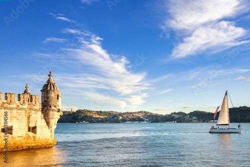 2023, Lisbon, Portugal. Belem Tower, a medieval fortress perched on the Tejo (Tagus) River. A UNESCO World Heritage Site, symbol of Portugal’s maritime heritage, dating back to the early 16th century.