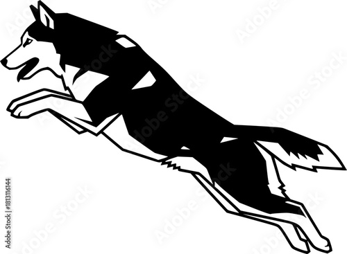 Dynamic Husky Jumping Silhouettes, Siberian husky dog vector silhouette Husky Power II Mascot, Husky dog poses. Cartoon running
