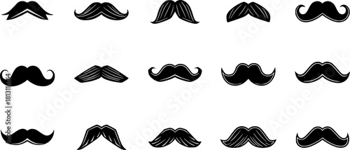 Set of Mostache vector silhouette isolated on white background
