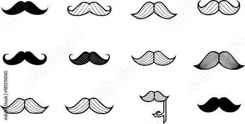 Set of Mostache vector silhouette isolated on white background

