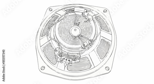 Black and white technical line art drawing of a round audio speaker.