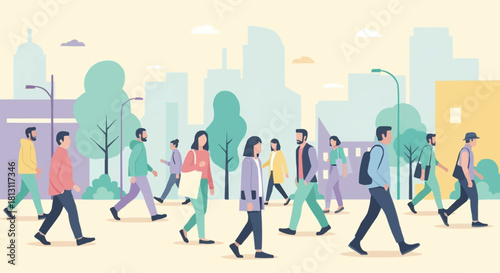 Diverse Group of People Walking in a City Street.