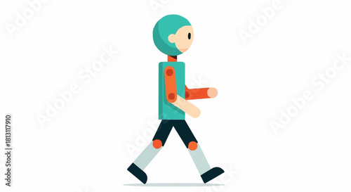 Animated figure walking forward with a determined stride on a white background.