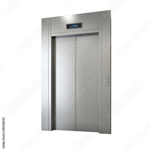 Modern elevator door with lobby sign in a contemporary building